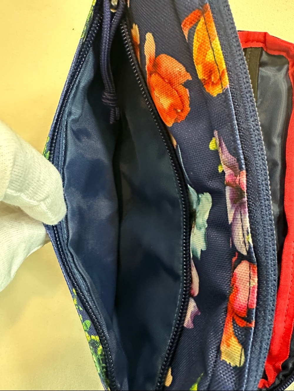 Jansport Navy Floral Zipper Accessory Pouch Cosmetic Bag Pencil Case - Picture 6 of 8